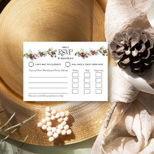 Winterhochzeit Holly und rote Beeren Menü RSVP Karte