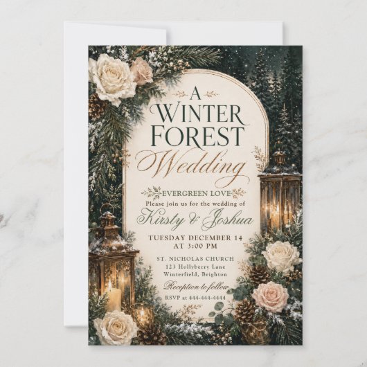 Winterhochzeit im Wald Einladung (Vorderseite)