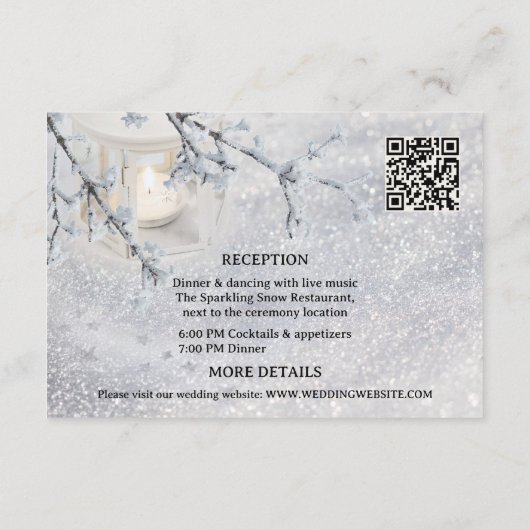 Winterhochzeit in glühender Snow Lantern Begleitkarte (Rückseite)