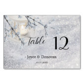 Winterhochzeit in glühender Snow Lantern Tischnummer (Vorderseite)