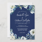 Winterhochzeit in Navy Blue White Floral Handschri Einladung (Vorderseite)