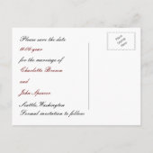 Winterhochzeit in Rot-Ornament Save the Date Ankündigungspostkarte (Rückseite)