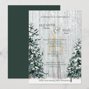 Winterhochzeit Kiefern Weiße Birkenwald Einladung