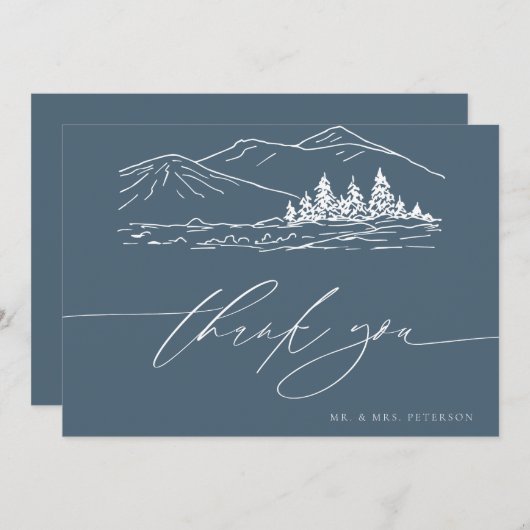 Winterhochzeit | Kiefernwald Rustikale Berge Dankeskarte (Vorne/Hinten)
