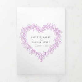 Winterhochzeit lila Misteloe-botanische Hochzeit Dreifach-gefaltete Programmkarte