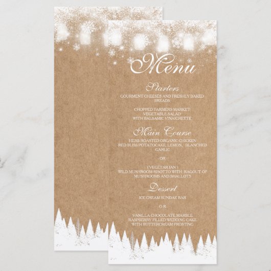 Winterhochzeit Menükarte (Vorne/Hinten)