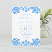 Winterhochzeit mit blauem Snowflake Einladung (Stehend Vorderseite)
