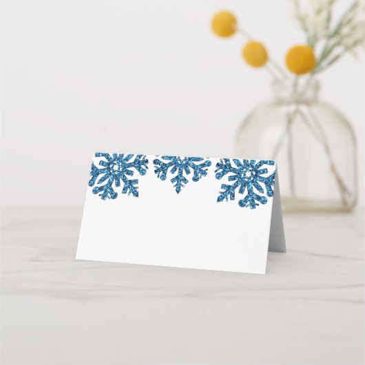 Winterhochzeit mit blauem Snowflake Platzkarte (Rückseite)