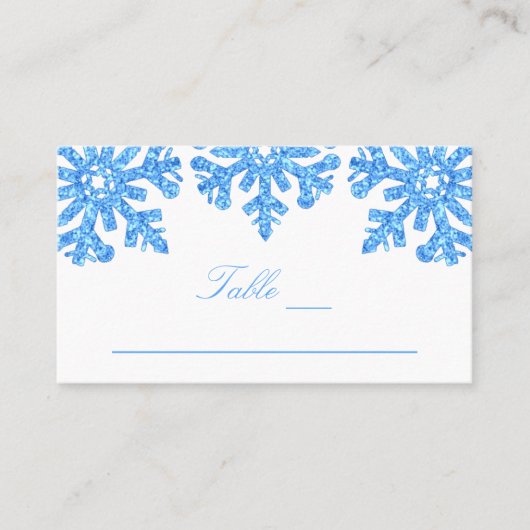 Winterhochzeit mit blauem Snowflake Platzkarte (Vorderseite)