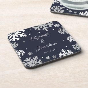 Winterhochzeit mit blauen Schneeflocken Getränkeuntersetzer