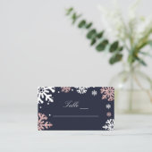 Winterhochzeit mit blauen Schneeflocken Platzkarte (Stehend Vorderseite)