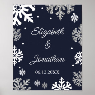 Winterhochzeit mit blauen Schneeflocken Poster