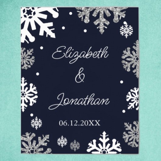 Winterhochzeit mit blauen Schneeflocken Poster