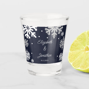 Winterhochzeit mit blauen Schneeflocken Schnapsglas