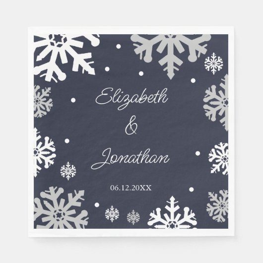 Winterhochzeit mit blauen Schneeflocken Serviette (Vorderseite)