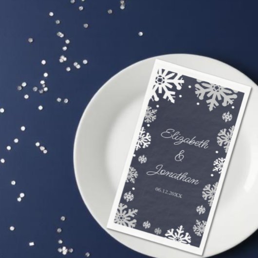 Winterhochzeit mit blauen Schneeflocken Serviette