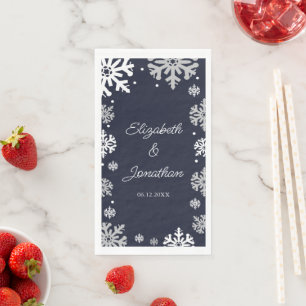 Winterhochzeit mit blauen Schneeflocken Serviette