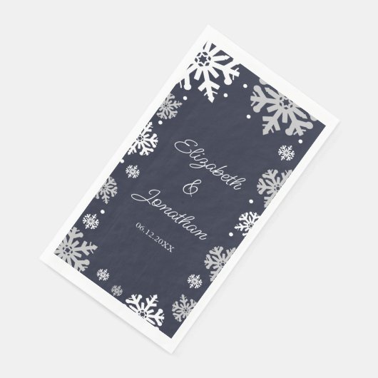 Winterhochzeit mit blauen Schneeflocken Serviette (Ecke)