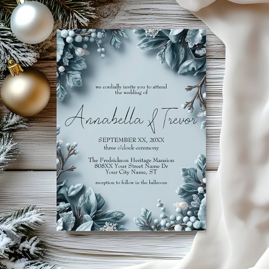 Winterhochzeit mit Frostblumen Einladung