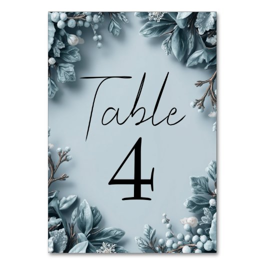 Winterhochzeit mit Frostblumen Tischnummer (Vorderseite)