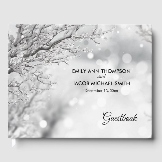 Winterhochzeit mit Funkeln und Schnee Gästebuch (Vorderseite)