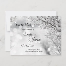 Winterhochzeit mit Funkeln und Schnee Save The Date