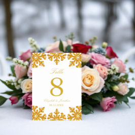 Winterhochzeit mit Gold Snowflake Tischnummer