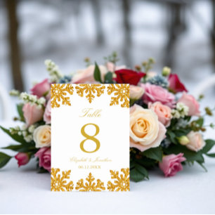 Winterhochzeit mit Gold Snowflake Tischnummer