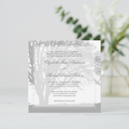 Winterhochzeit mit Graueiche Einladung (Stehend Vorderseite)