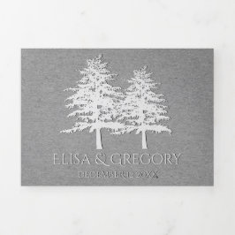 Winterhochzeit mit grauem Kraftpapier für geplagte Dreifach Gefaltete Einladung