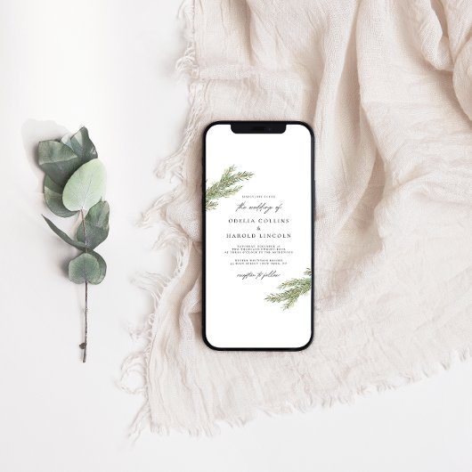 Winterhochzeit mit Minimalistischem Pine Tree Einladung
