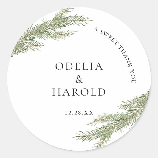 Winterhochzeit mit Minimalistischem Pine Tree Runder Aufkleber (Vorderseite)