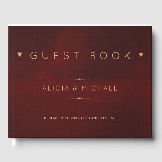Winterhochzeit mit rotem Bordeaux Gästebuch (Vorderseite)