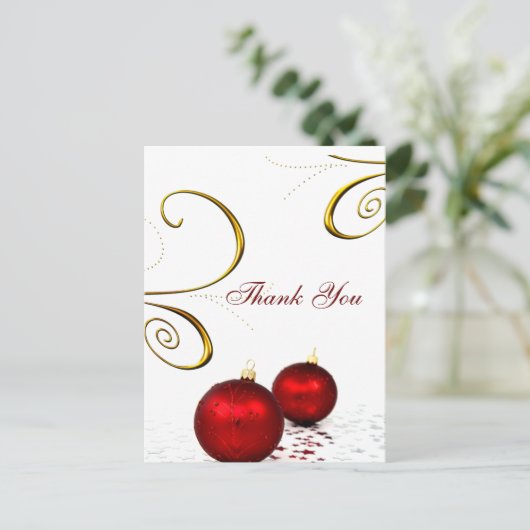 Winterhochzeit mit roten Ornamenten Danke Karten (Stehend Vorderseite)