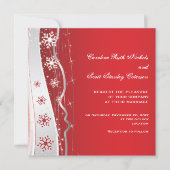 Winterhochzeit mit roter, silbergrauer Schneeflock Einladung (Vorderseite)