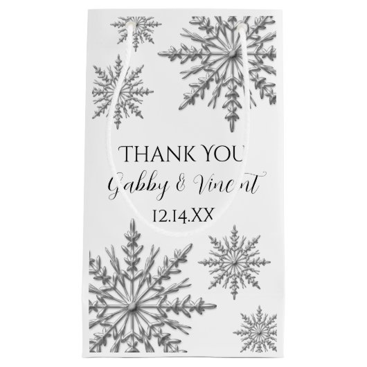Winterhochzeit mit Schneeflocken Danke Kleine Geschenktüte (Vorderseite)