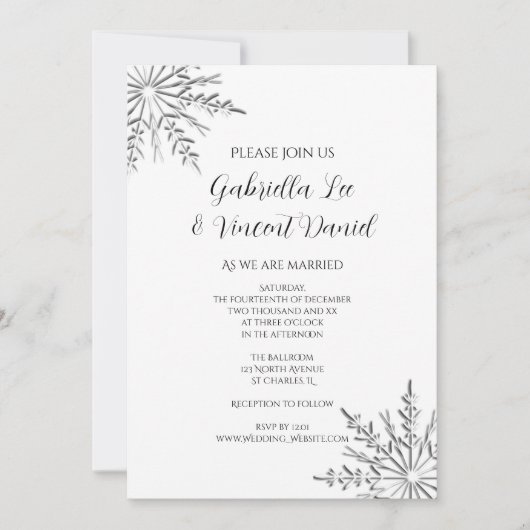 Winterhochzeit mit Schneeflocken Einladung (Vorderseite)