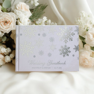 Winterhochzeit mit silbernen Schneeflocken Gästebuch