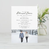 Winterhochzeit mit Snow Couple Foto Probe Einladung (Stehend Vorderseite)