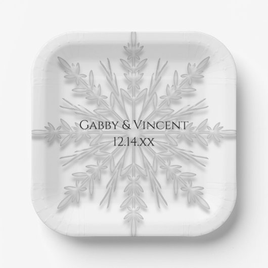 Winterhochzeit mit weißer Schneeflocke Pappteller (Vorderseite)