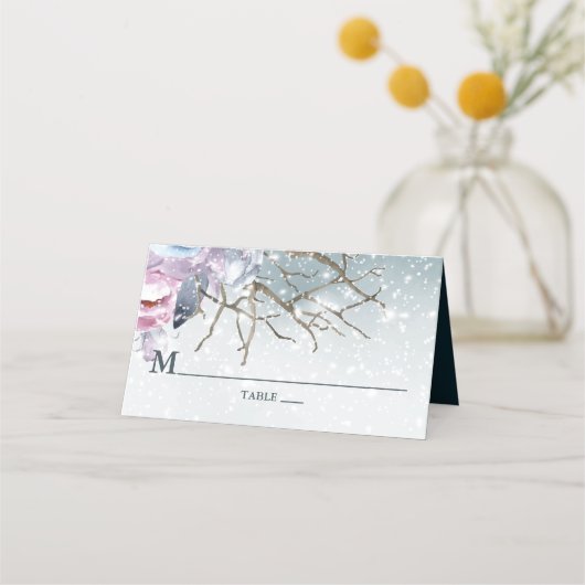 Winterhochzeit Personalisierte Blütenzeit Platzkarte (Vorderseite)