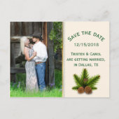 Winterhochzeit Pine Cones Save the Date Postkarte (Vorderseite)