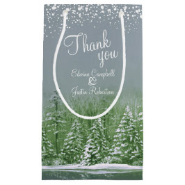 Winterhochzeit Pinien grüne graue Kunst danke Kleine Geschenktüte