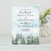 Winterhochzeit Pinienbäume - Schneeeinladung Einladung (Stehend Vorderseite)