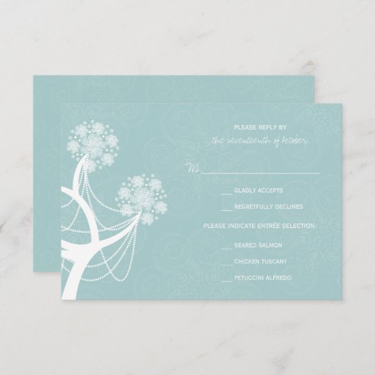 Winterhochzeit RSVP-Karte für schneebedeckte Blume RSVP Karte (Vorne/Hinten)