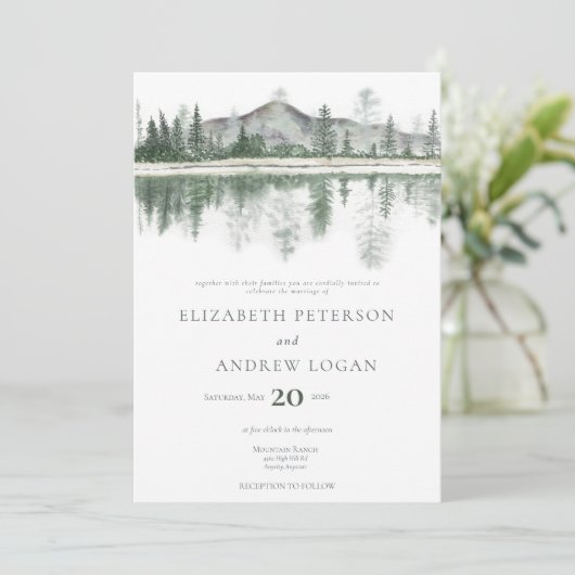 Winterhochzeit | Rustikale Berge Einladung (Stehend Vorderseite)