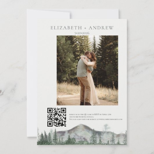 Winterhochzeit | Rustikale Berge | QR-Code Einladung (Rückseite)