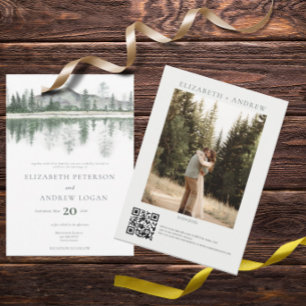Winterhochzeit   Rustikale Berge   QR-Code Einladung