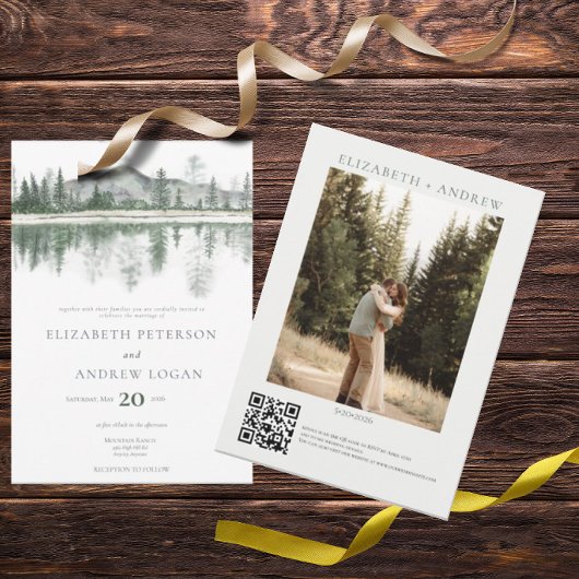 Winterhochzeit | Rustikale Berge | QR-Code Einladung