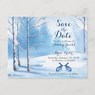 Winterhochzeit Save the Date Bäume Rabbits